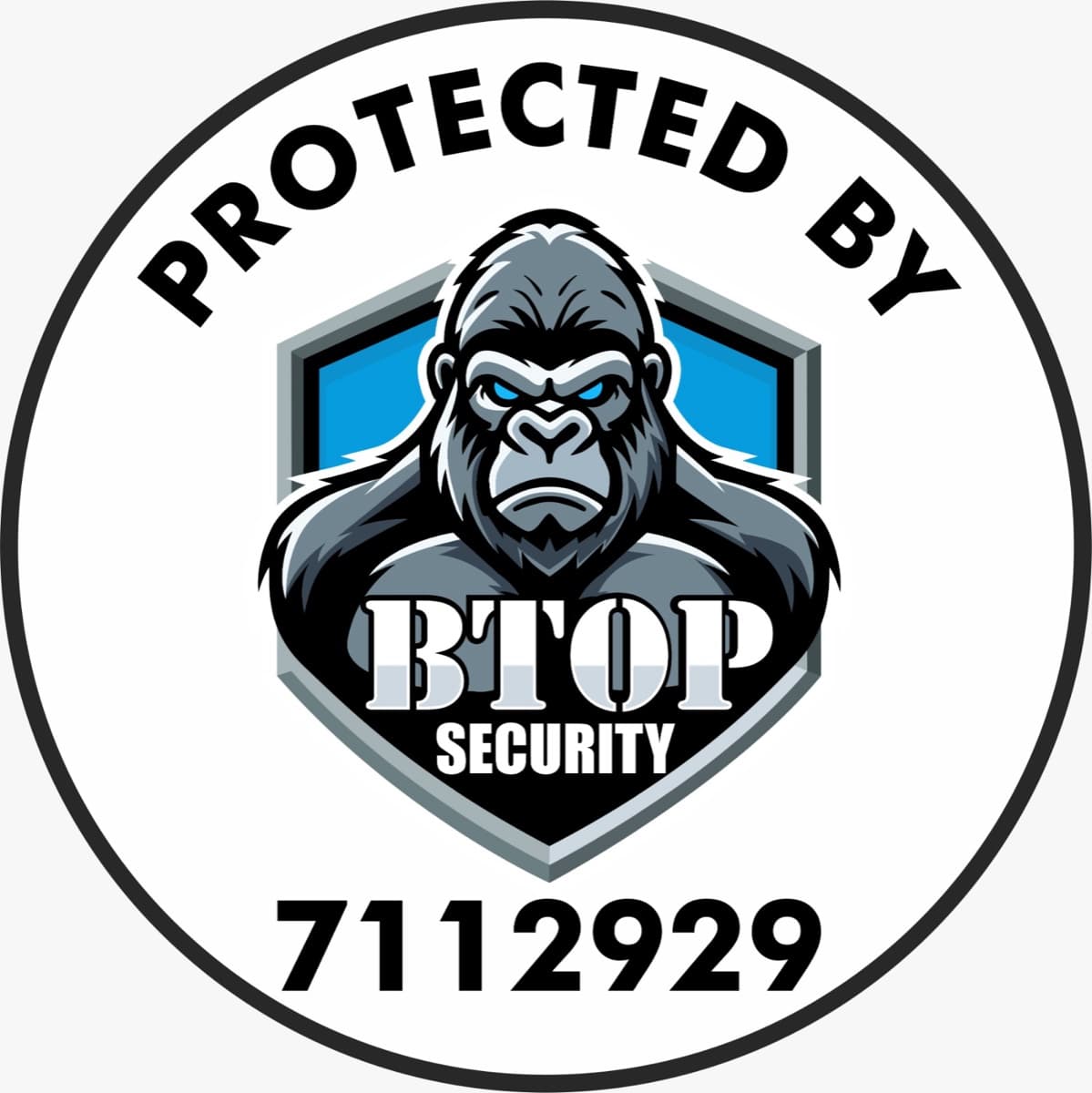 PROTECTED BY BTOP SECURITY — herkenningsteken op locatie